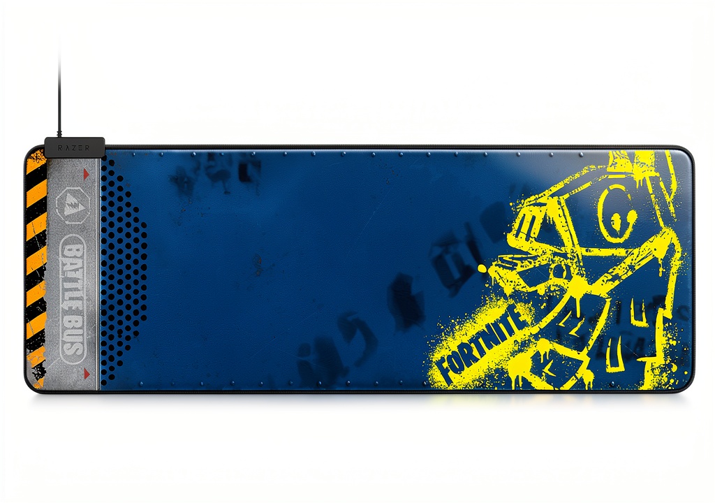 Razer Goliathus Extended Chroma mouse mat glowing with RGB colors on a gaming desk