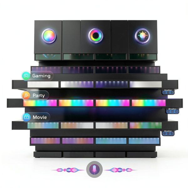 Bestier L Shaped Gaming Desk RGB Lights Power Outlets-8