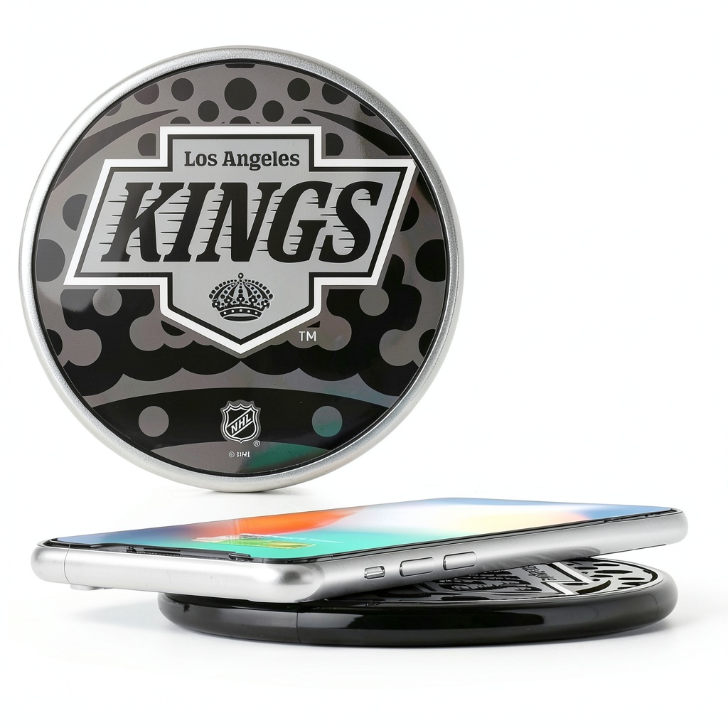 Installing Los Angeles Kings Wireless Charger Keyscaper Fast Charging on a wooden desk