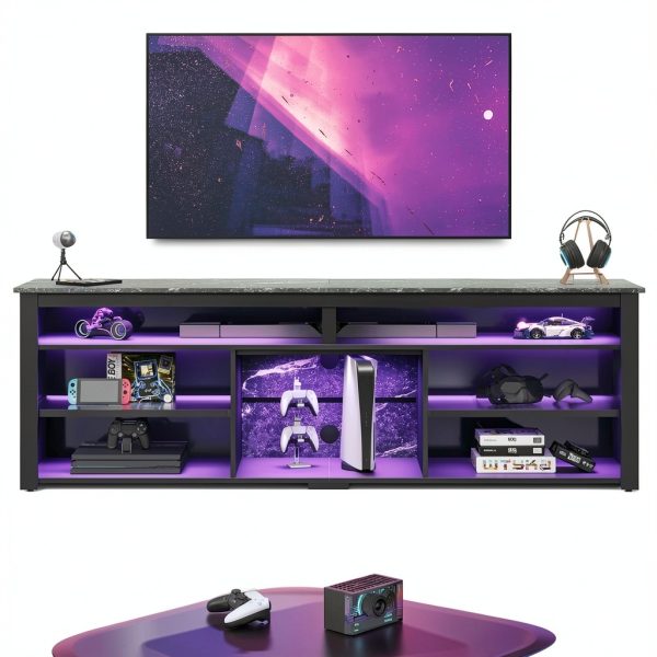 Pavo 70 Inch TV Stand Gaming Console LED Lights Black-4