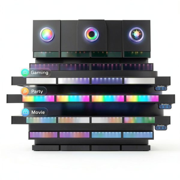 Bestier L Shaped Gaming Desk RGB Lights Power Outlets-8
