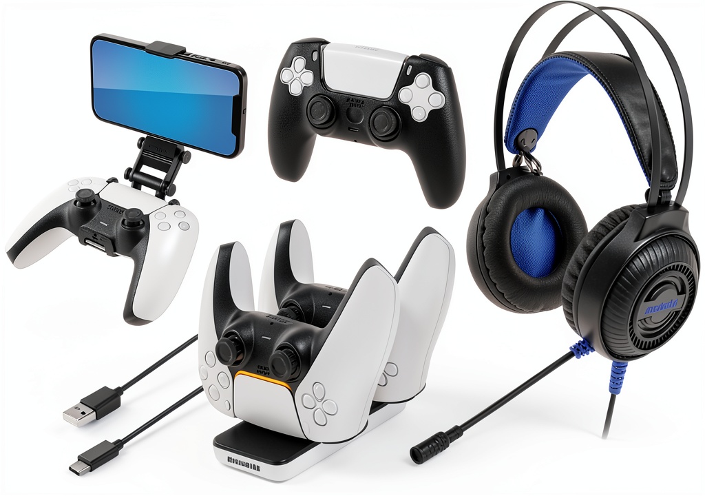 Dreamgear PS5 Gamer Kit showing headset, charge dock, and accessories