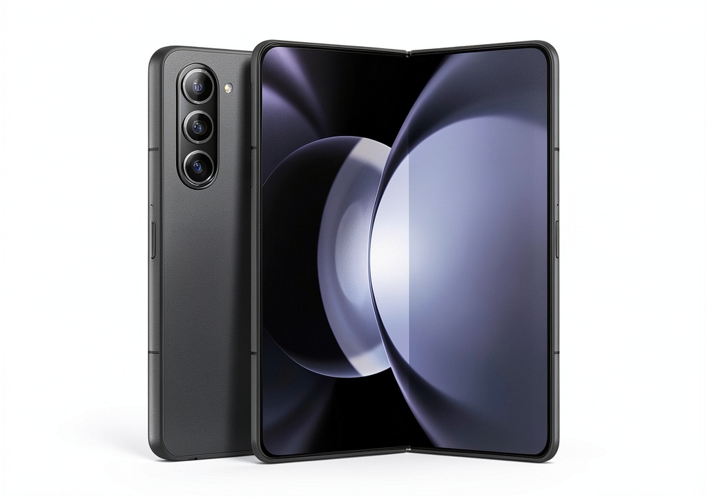 Samsung Galaxy Z Fold5 unfolded on a table showing its large screen