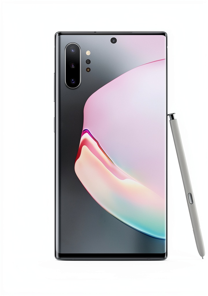 Samsung Galaxy Note 10 Plus displaying its sleek Aura White design and large screen