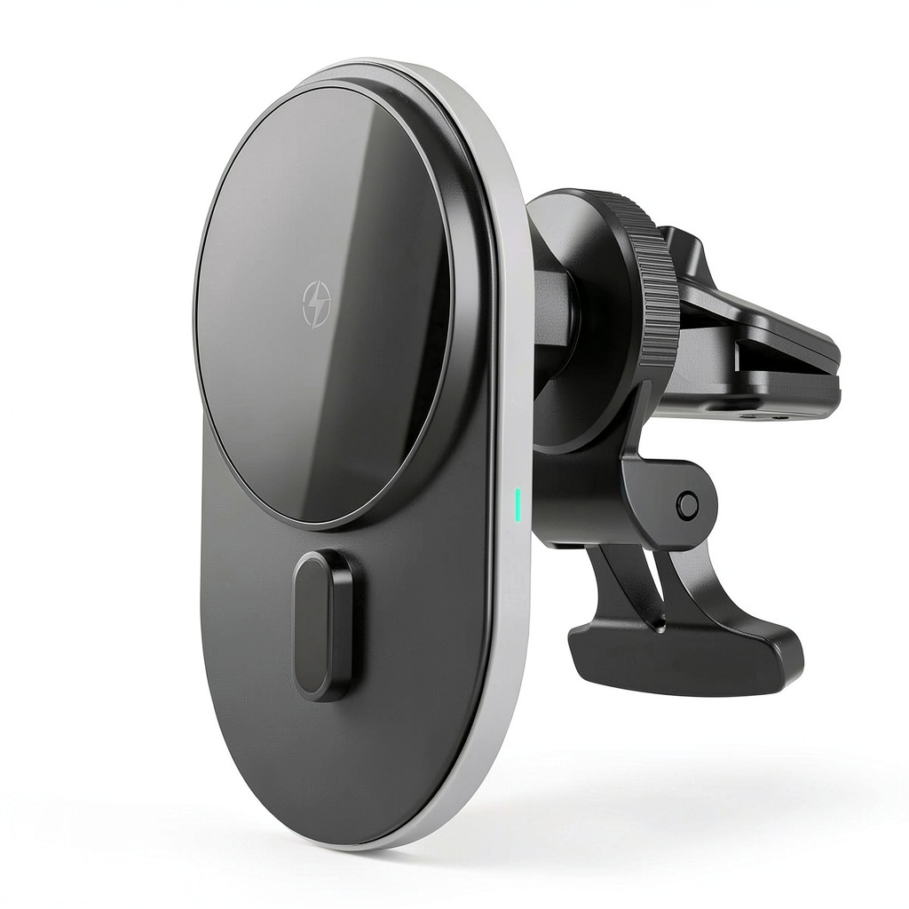 RadioShack Magnetic Wireless Car Charger installed on a car dashboard