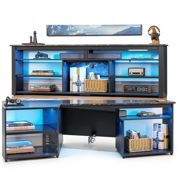 Pavo 70 Inch TV Stand Gaming Console LED Lights Black-2