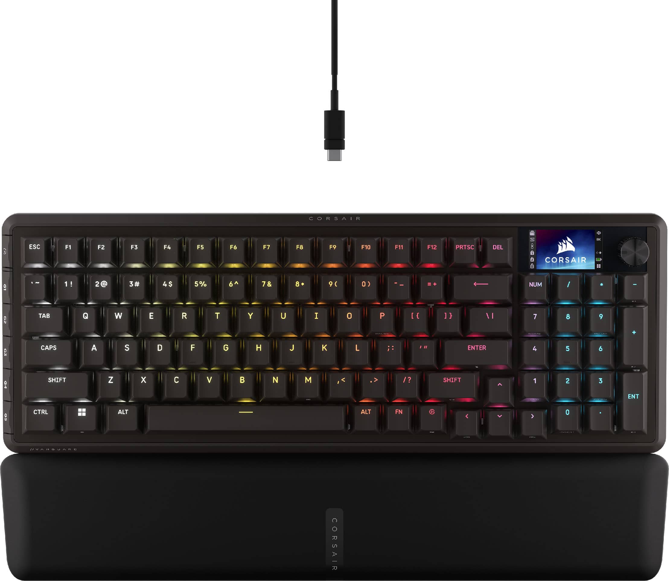 CORSAIR VANGUARD 96 wireless mechanical keyboard on a gaming desk