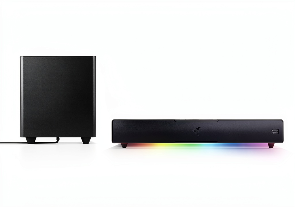 Razer Leviathan V2 speakers with RGB lighting in a gaming setup