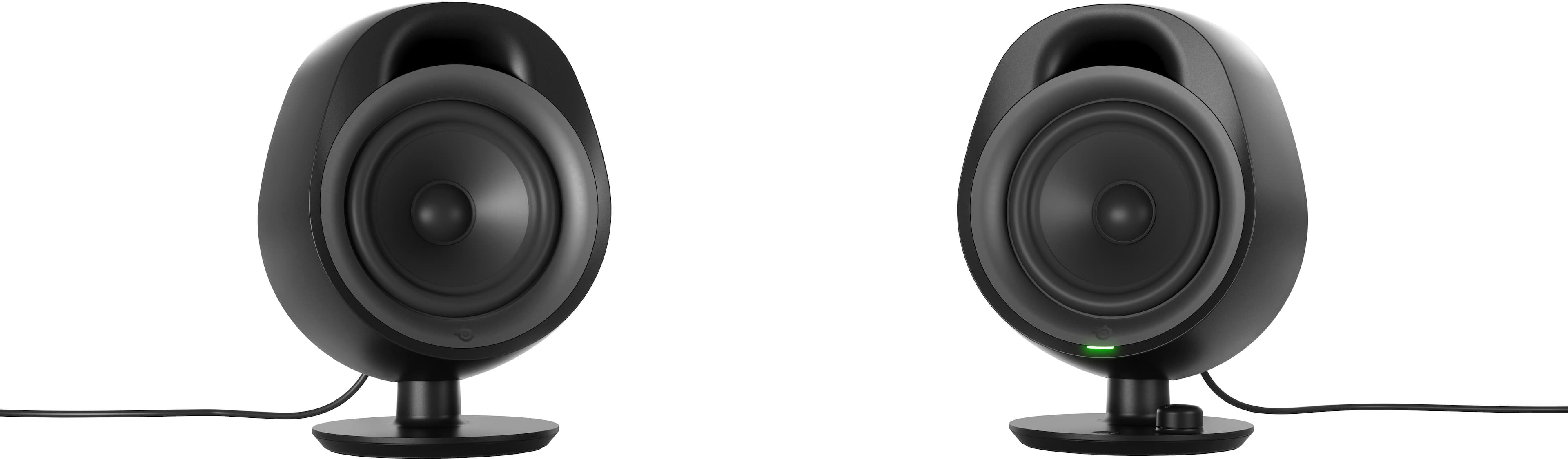 SteelSeries Arena 3 Gaming Speakers setup on a desk with connected devices