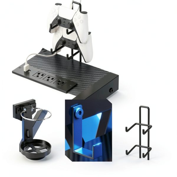 Bestier L Shaped Gaming Desk RGB Lights Power Outlets-7