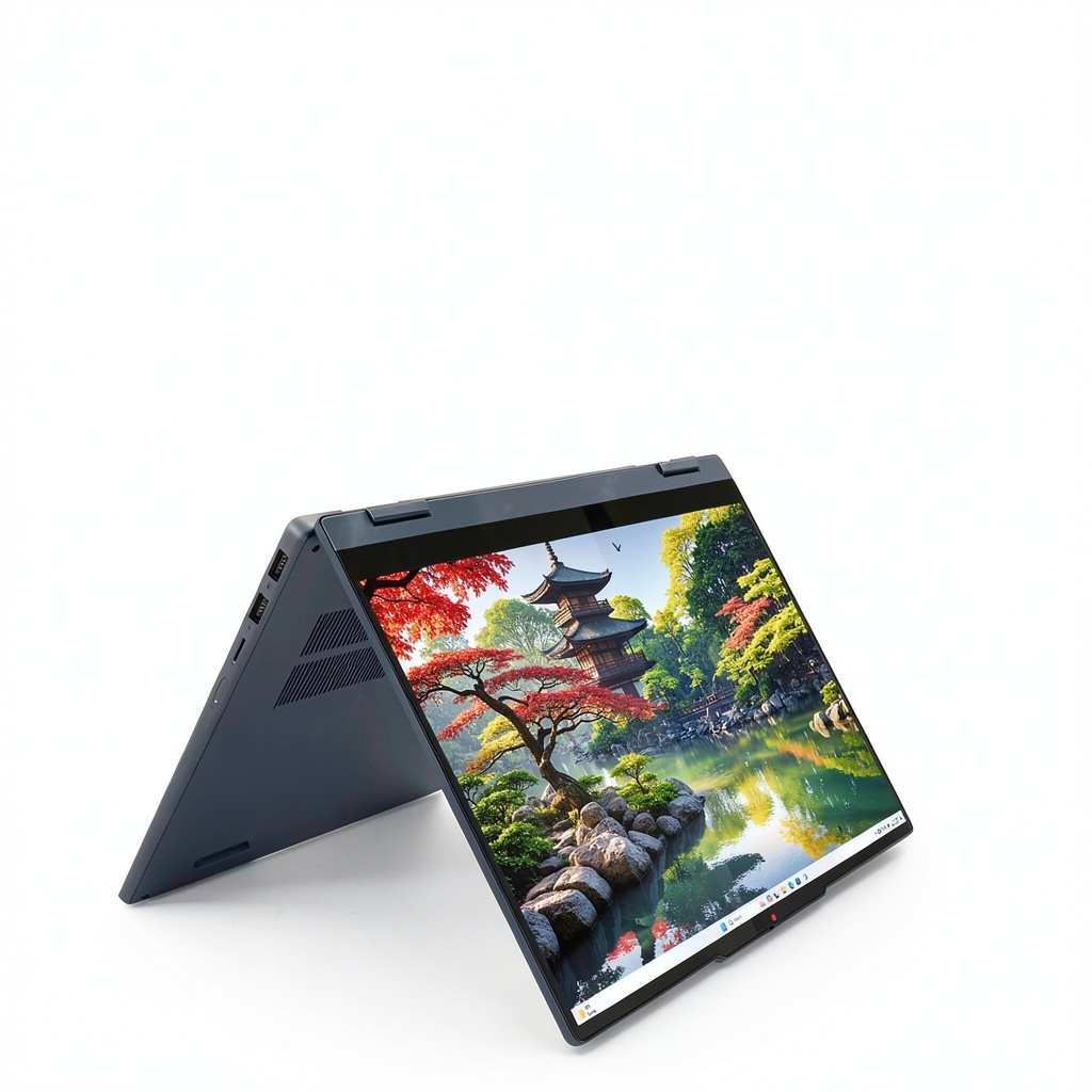 Lenovo IdeaPad Flex 5i 2-in-1 touchscreen laptop being used on a coffee shop table
