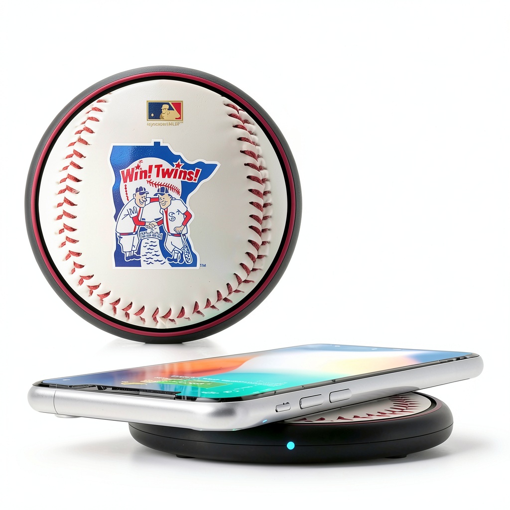 Keyscaper Wireless Charger displaying Minnesota Twins branding on a desk