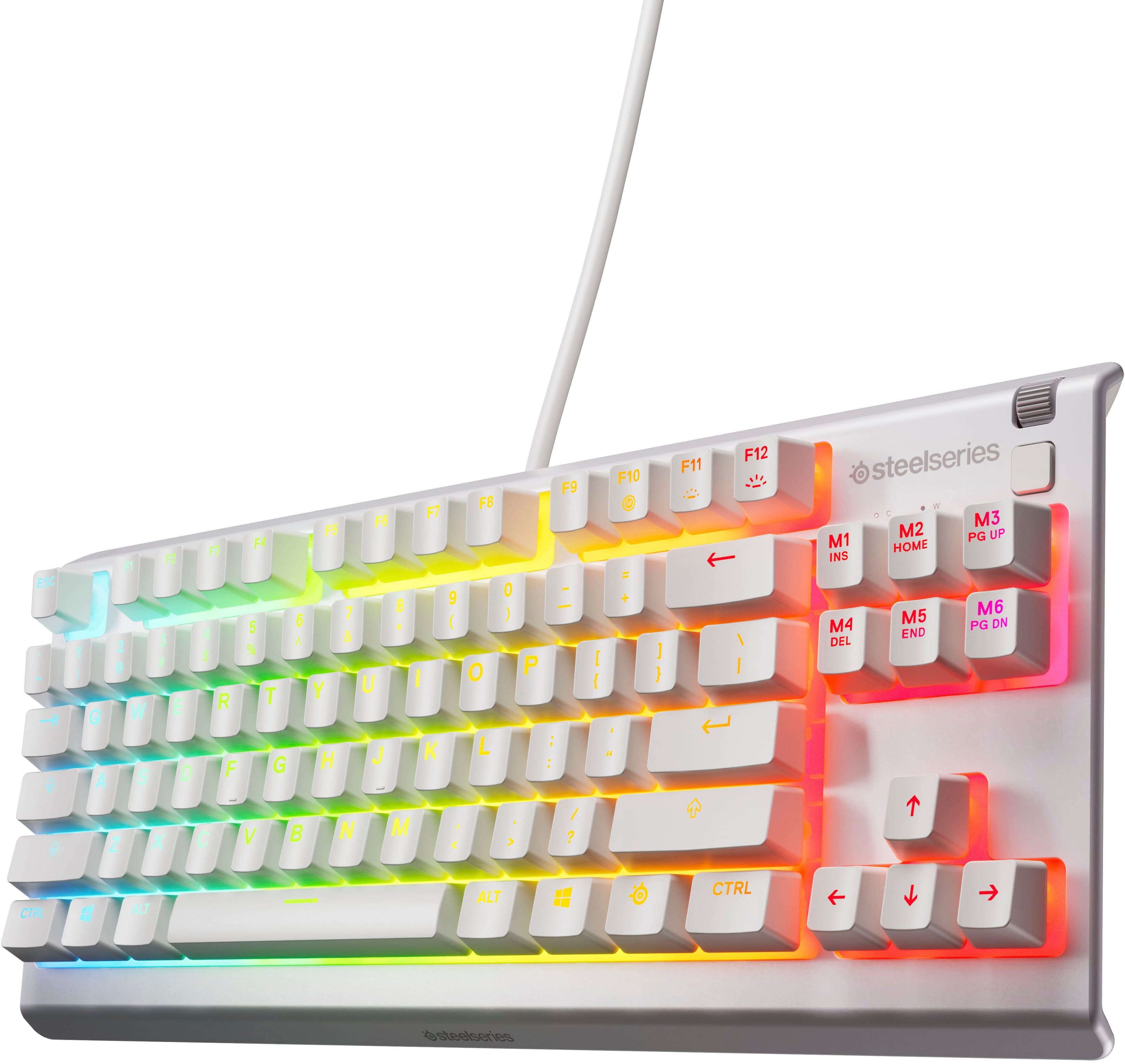 SteelSeries Apex 3 TKL keyboard with RGB lighting on a gaming desk