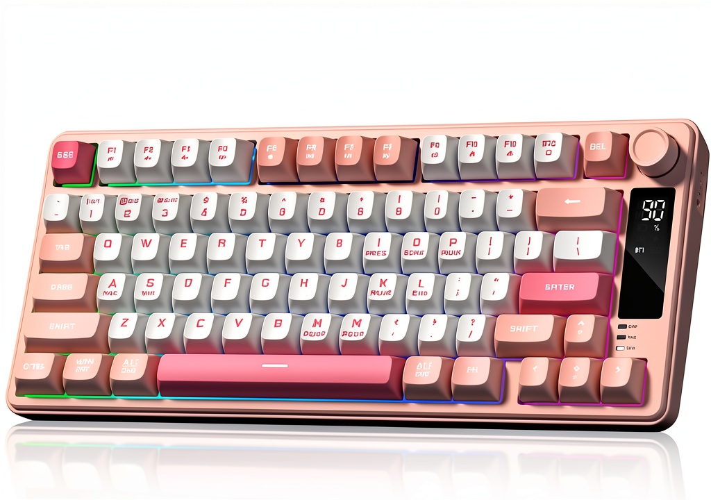 Womier DK75 keyboard in use on a desk with RGB lighting