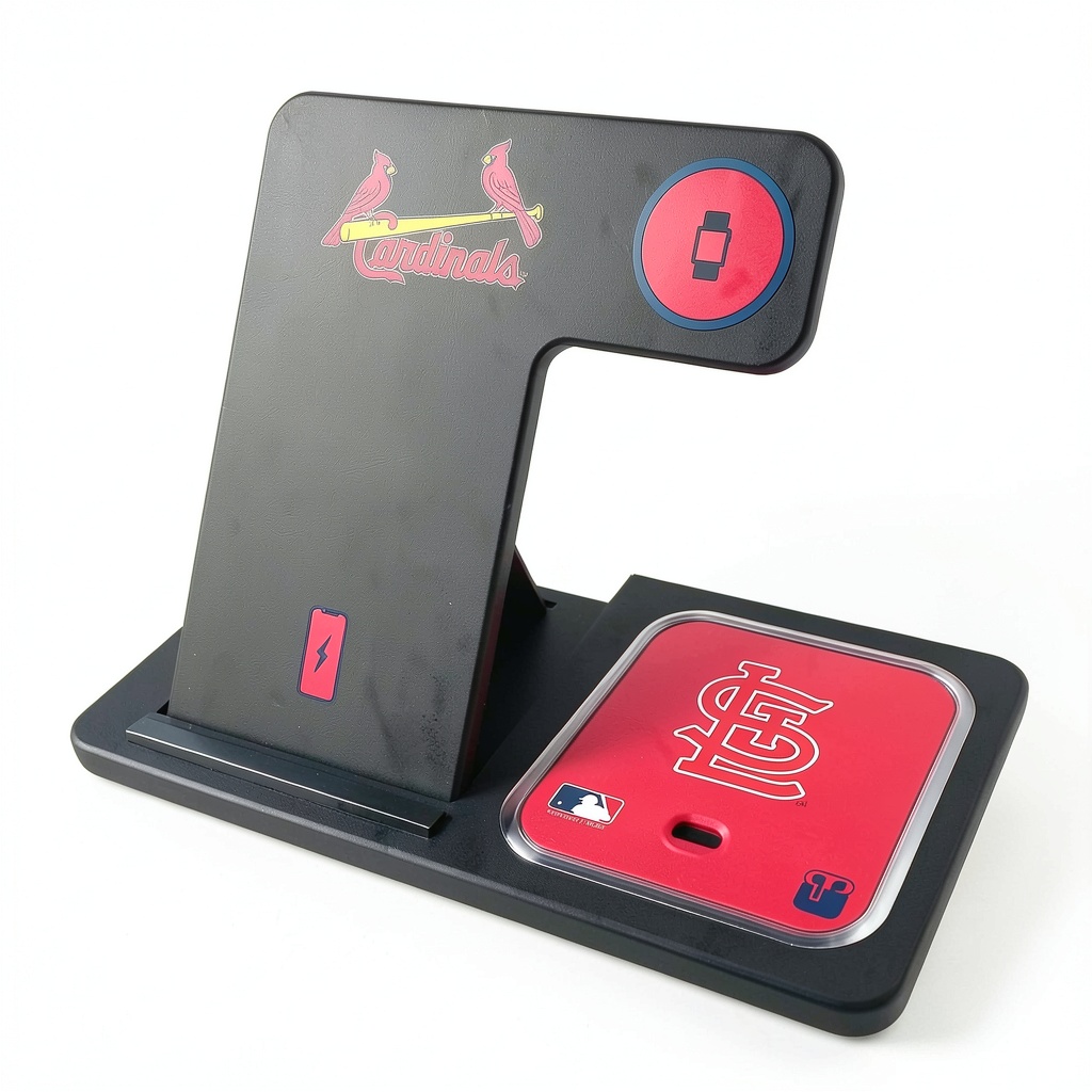 St. Louis Cardinals 3-in-1 wireless charger displaying team graphics and charging ports