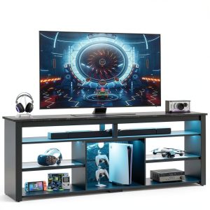 Pavo 70 Inch TV Stand Gaming Console LED Lights Black-0