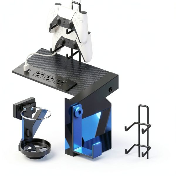 Bestier L Shaped Gaming Desk RGB Lights Power Outlets-7