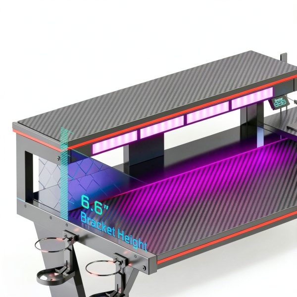 Bestier L Shaped Gaming Desk RGB Lights Power Outlets-5