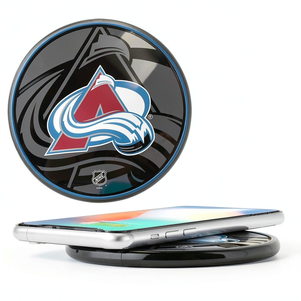 Installing Colorado Avalanche Wireless Charger Keyscaper Officially on a wooden desk