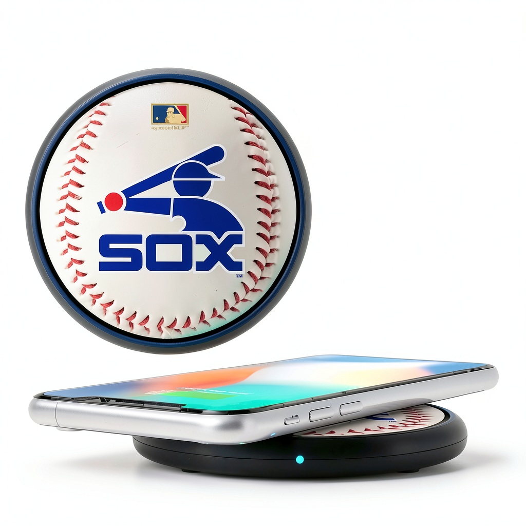 Chicago White Sox Wireless Charger on a desk with a phone charging
