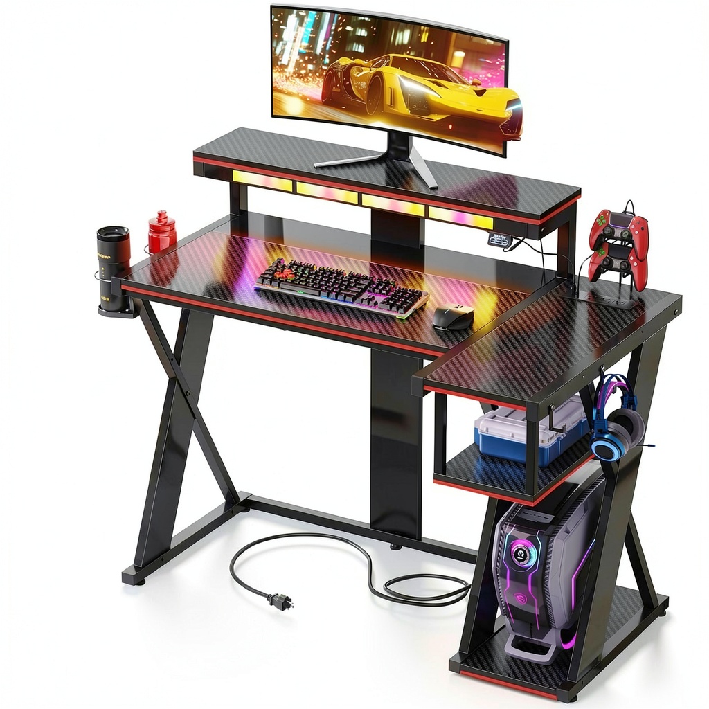 Bestier L-shaped gaming desk in a gaming room setup